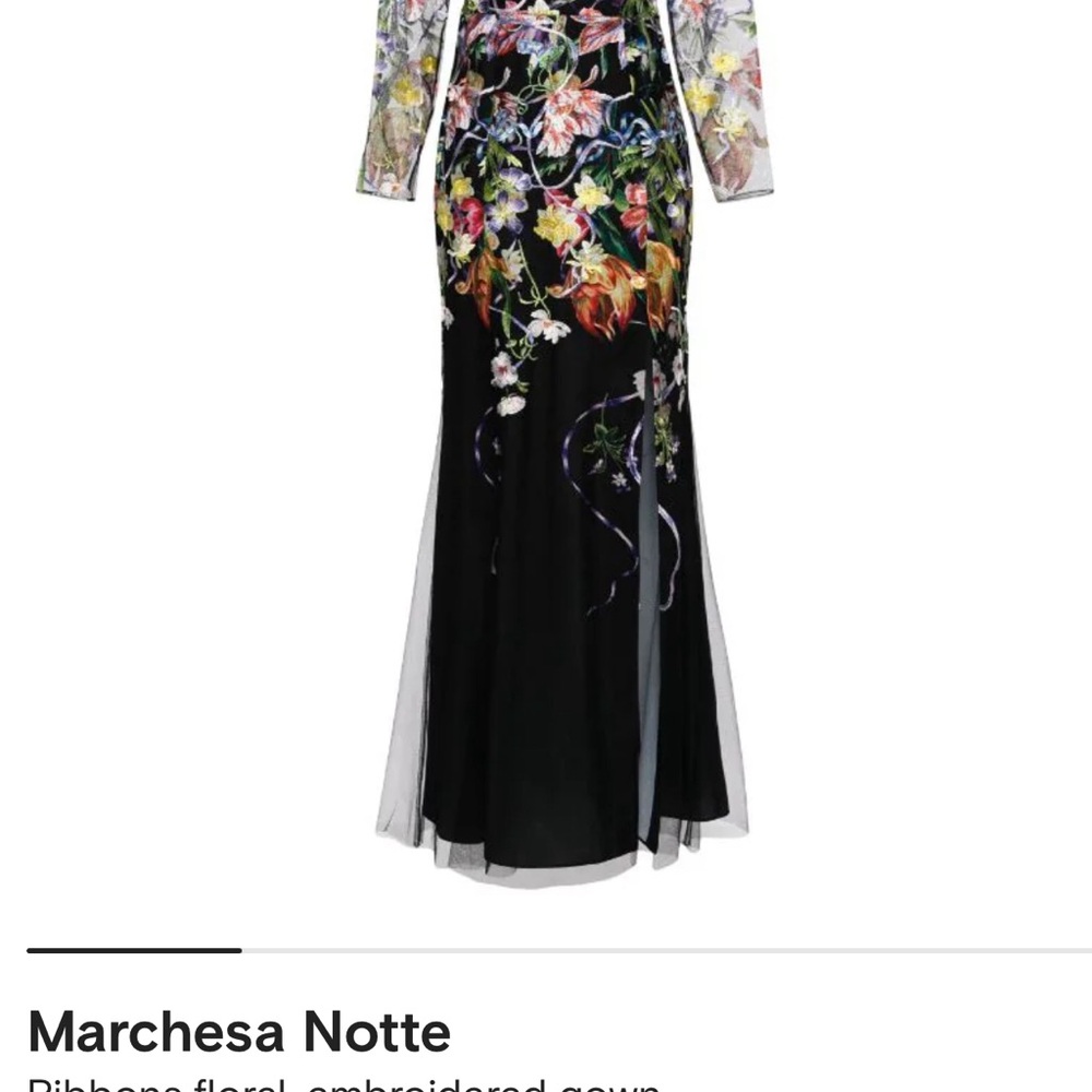 Marchesa Notte
Ribbons floral-embroidered gown